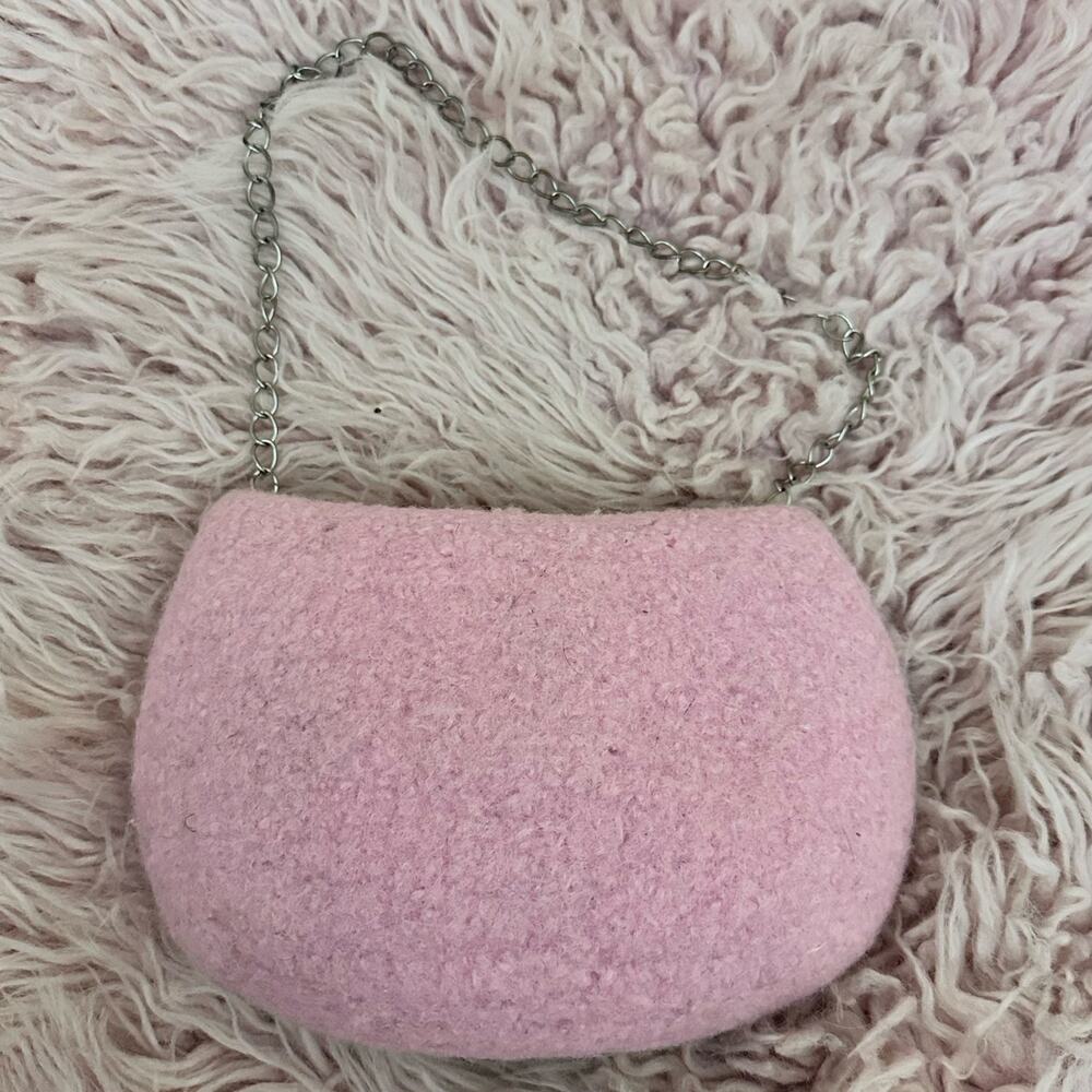 Handmade Knitted Mini Micro Pink Purse Chained Handle